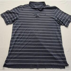 Nautica men's navy blue thin white striped polo shirt XL Mercerized Pima Cotton